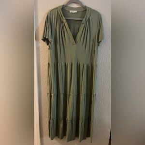 Lucky Brand Olive V-Neck Midi Dress